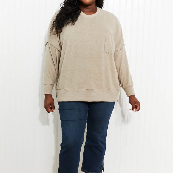 Zenana Home for the Weekend Full Size Brushed Melange Sweater - Picture 3 of 10